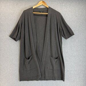 Eileen Fisher Womens Large Gray Open Front Cardigan Pockets Tencel‎ Merino Wool